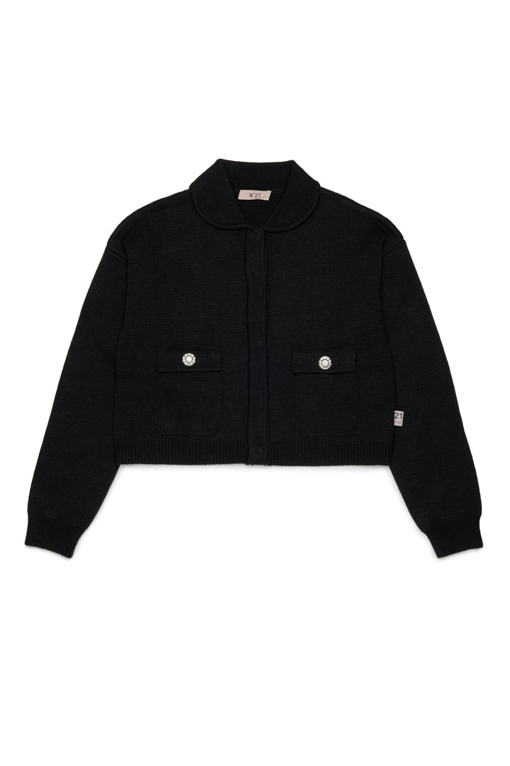 N210DP N0541 KNIT CARDIGAN WITH COLLAR AND JEWEL BUTTONS