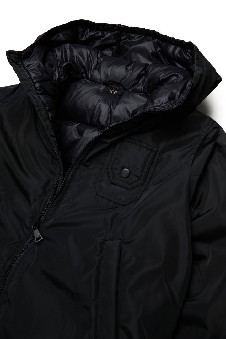 N210DW N0063 BLACK SHORT PUFFER JACKET WITH HOOD
