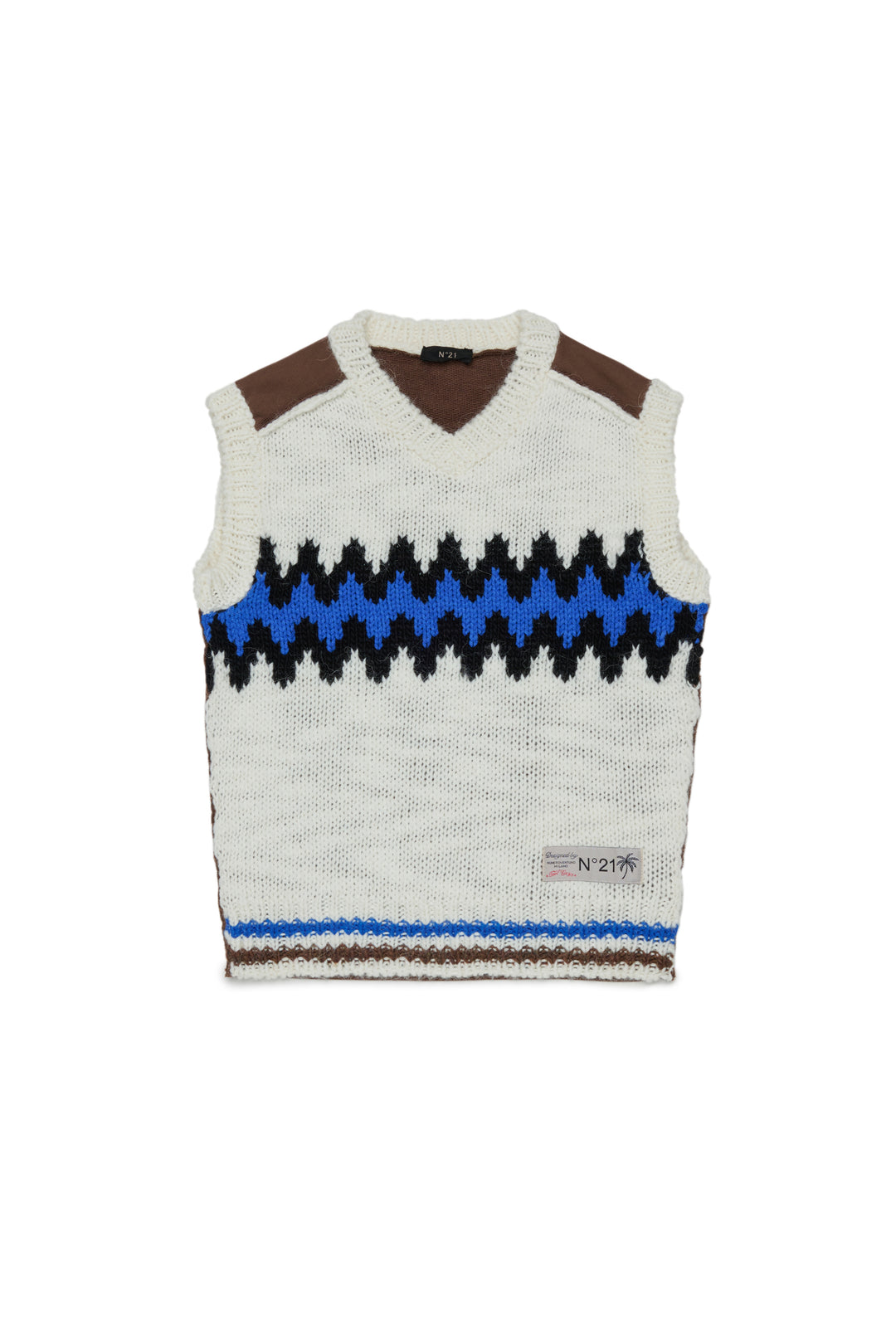 N210E2 N0548 OFF WHTIE KNIT VEST WITH CHEVRON PATTERN
