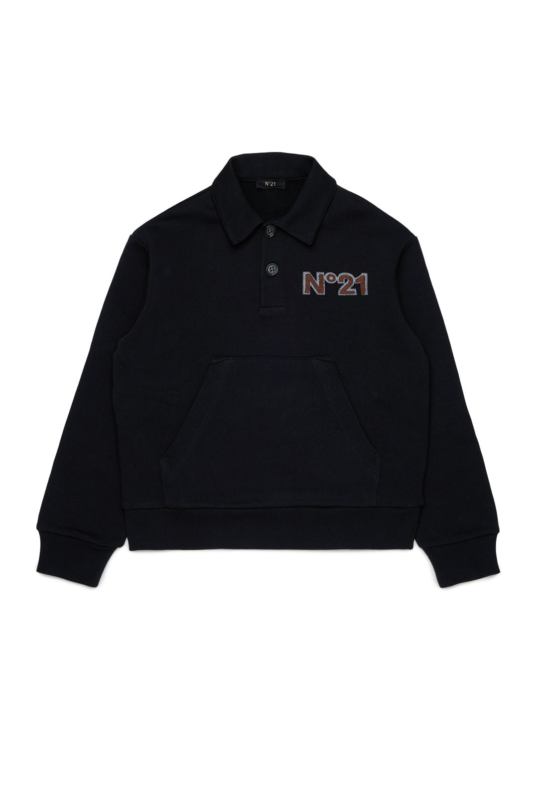 N210E5 N0522 BLACK LS FRENCH TERRY POLO WITH KANGAROO POCKET