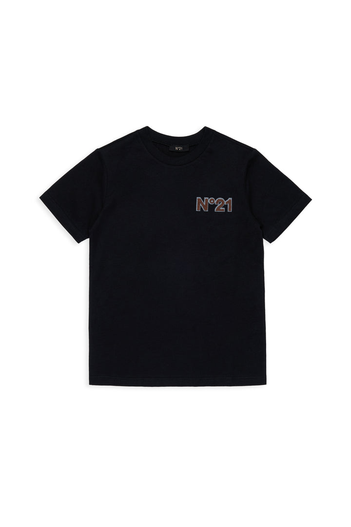 N210EF N0493 BLACK SS TEE WITH TROMP L'OEIL LOGO KEYCHAIN GRAPHIC