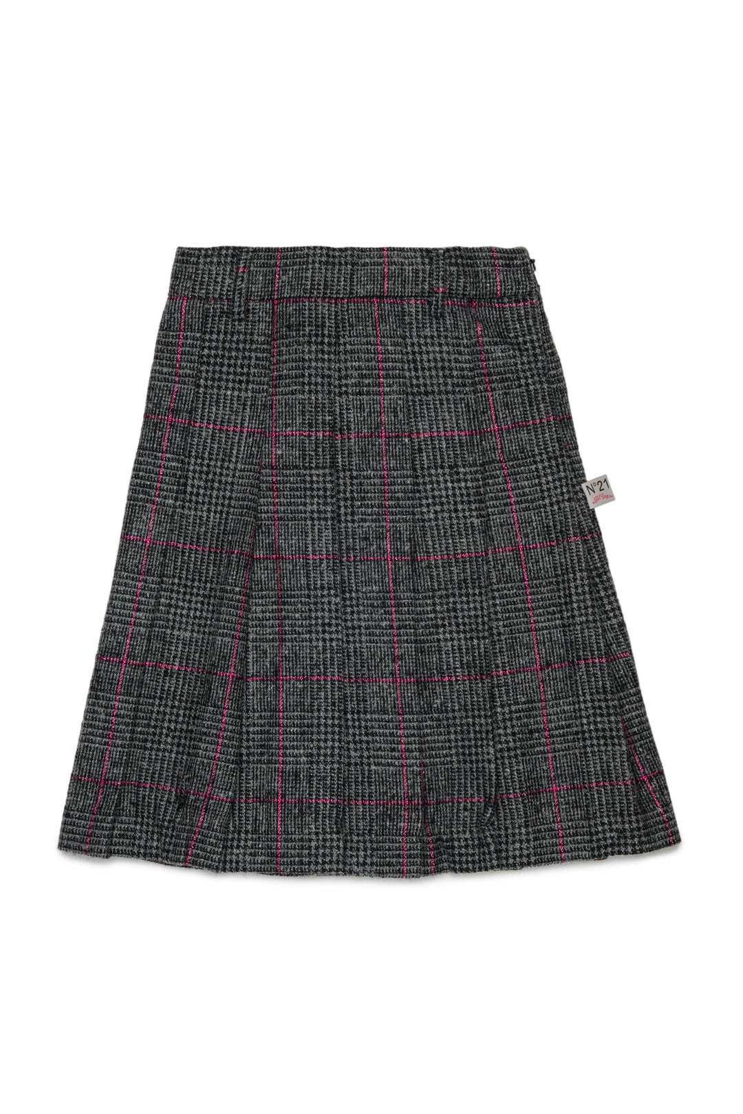 N210EW N0525  GREY GLEN CHECK PLEATED SKIRT WITH LUREX THREADS