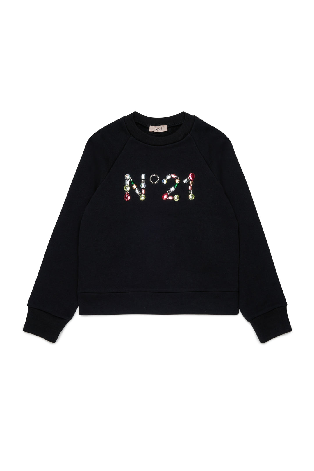 N210EZ N0528 BLACK SWEATSHIRT WITH LOGO IN MULTICOLORED STONES