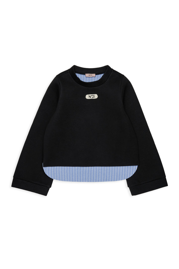 N210F1 N0516 BLACK NEOPRENE HI LO SWEATSHIRT WITH BLUE STRIPE LININIG