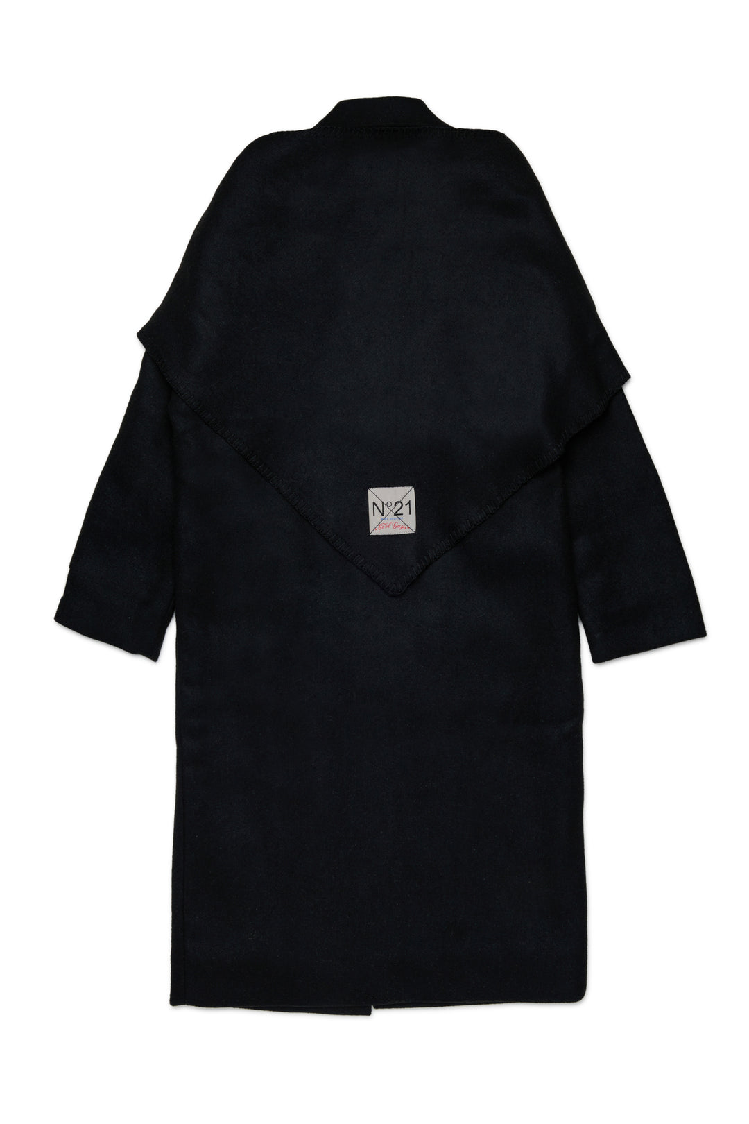 N210FI N0524 BLACK LONG WOOL BLEND COAT WITH ATTACHED MATCHING SHAWL