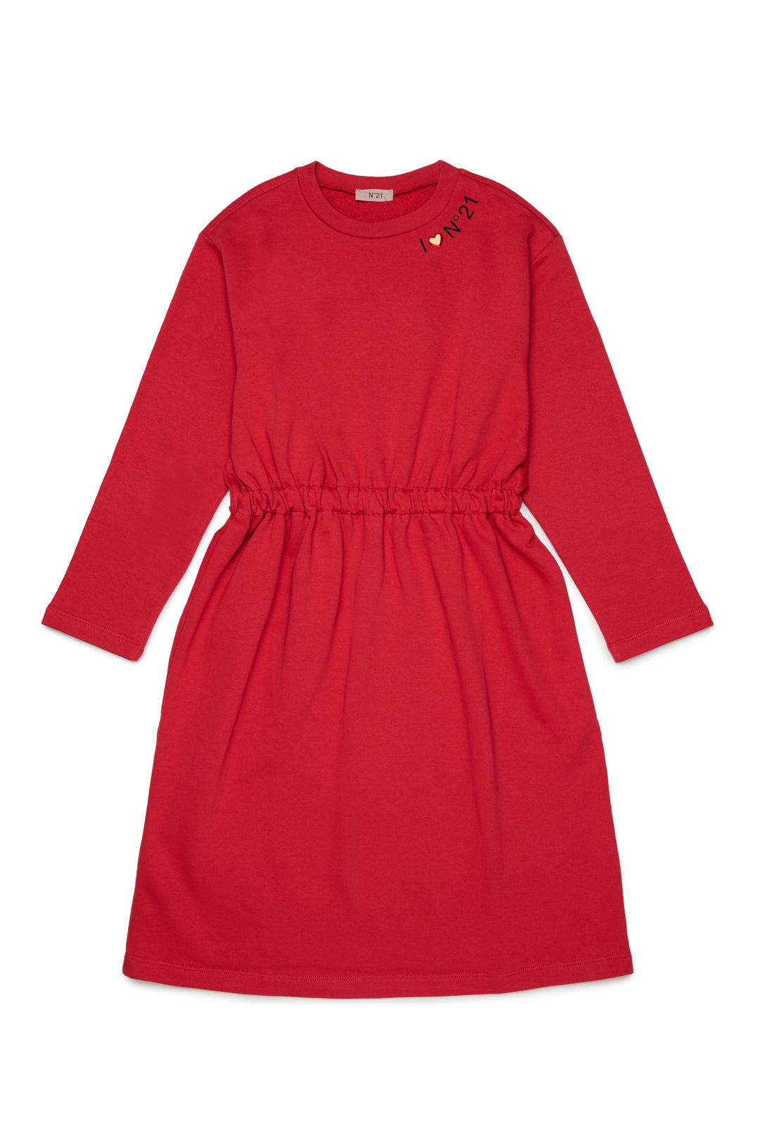 N210FN N0154 CORAL RED LS MIDI SWEAT DRESS WITH LOGO AROUND NECK