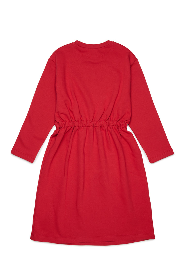 N210FN N0154 CORAL RED LS MIDI SWEAT DRESS WITH LOGO AROUND NECK