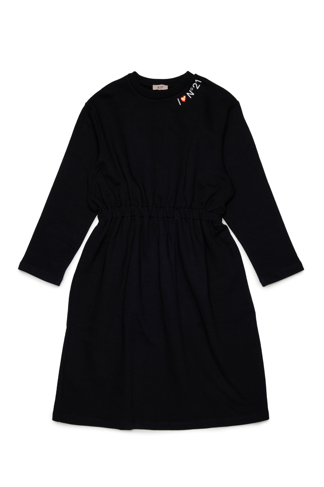 N210FN N0154 BLACK LS MIDI SWEAT DRESS WITH LOGO AROUND NECK