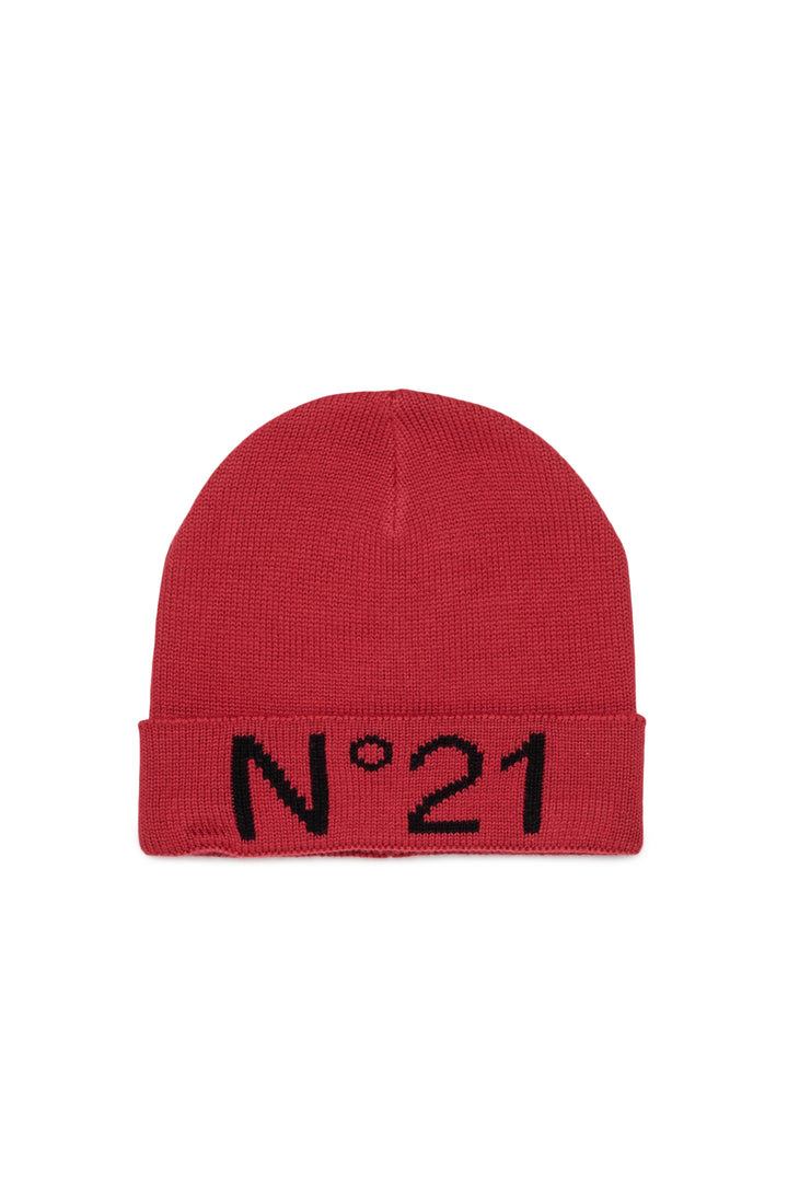 N210GF N0556 CORAL RED KNIT BEANIE WITH LOGO