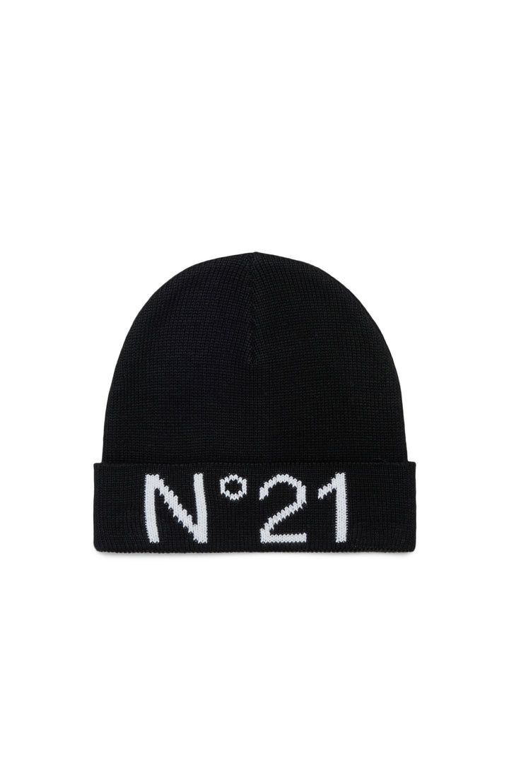 N210GF N0556 BLACK KNIT BEANIE WITH LOGO