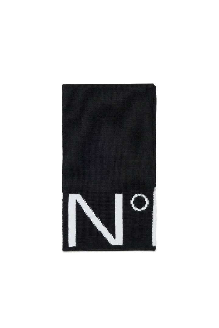 N210GH N0556 BLACK KNIT SCARF WITH LOGO