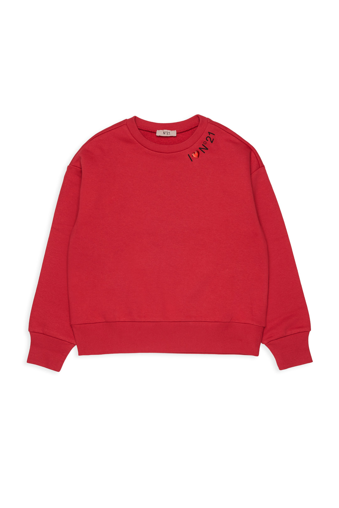 N210GQ N0154 CORAL RED SWEATSHIRT WITH I HEART N21 AROUND COLLAR