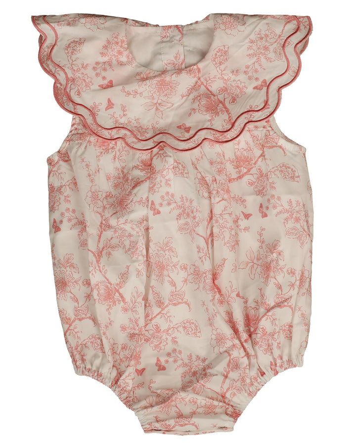 NBB401 TOILE PRINT BABY ROMPER-CORAL