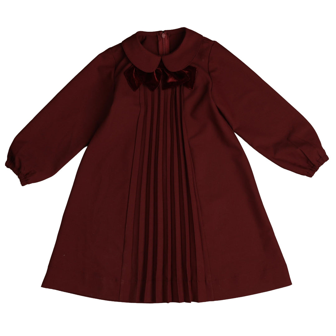 NDR610 NECK BOW PLEATED DRESS - WINE
