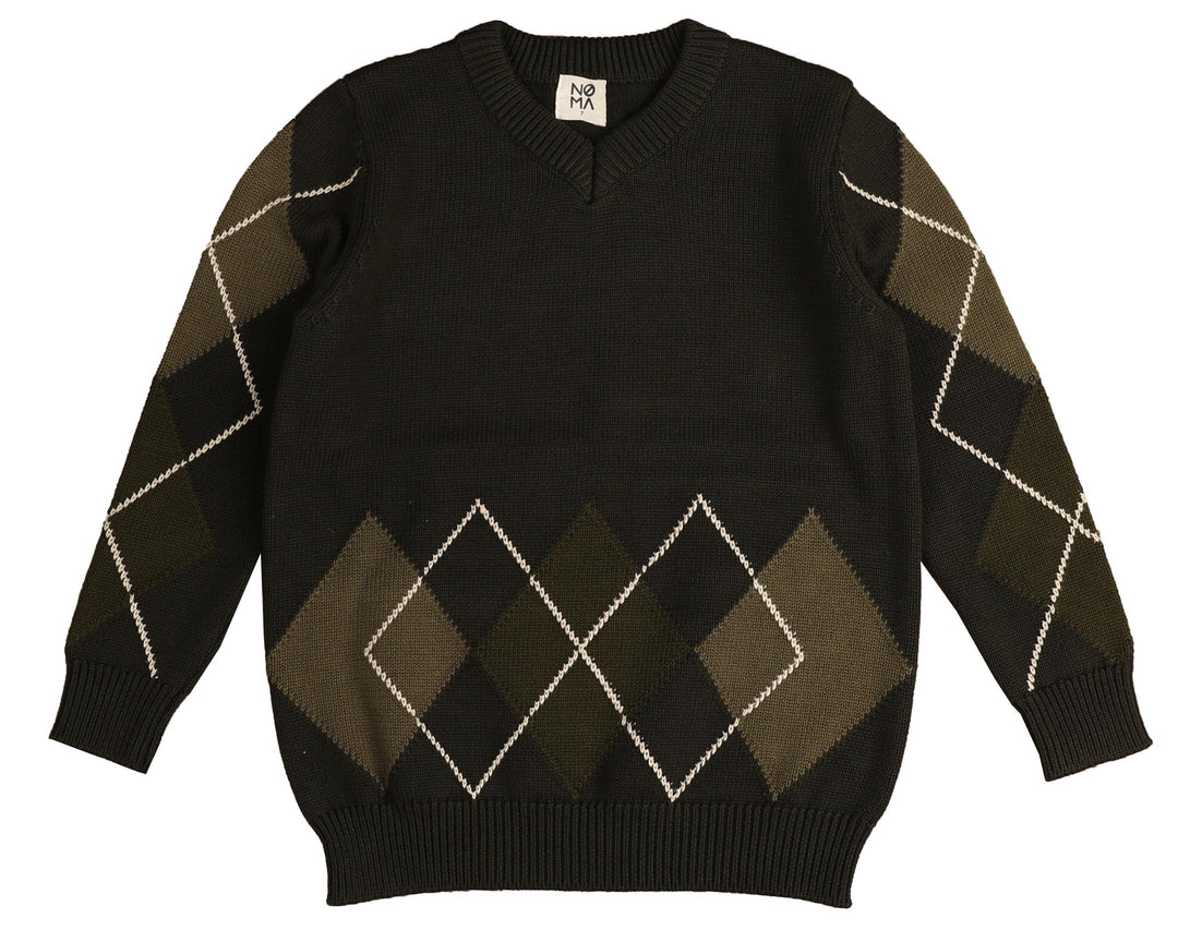 NKN140-Argyle knit sweater-GREEN