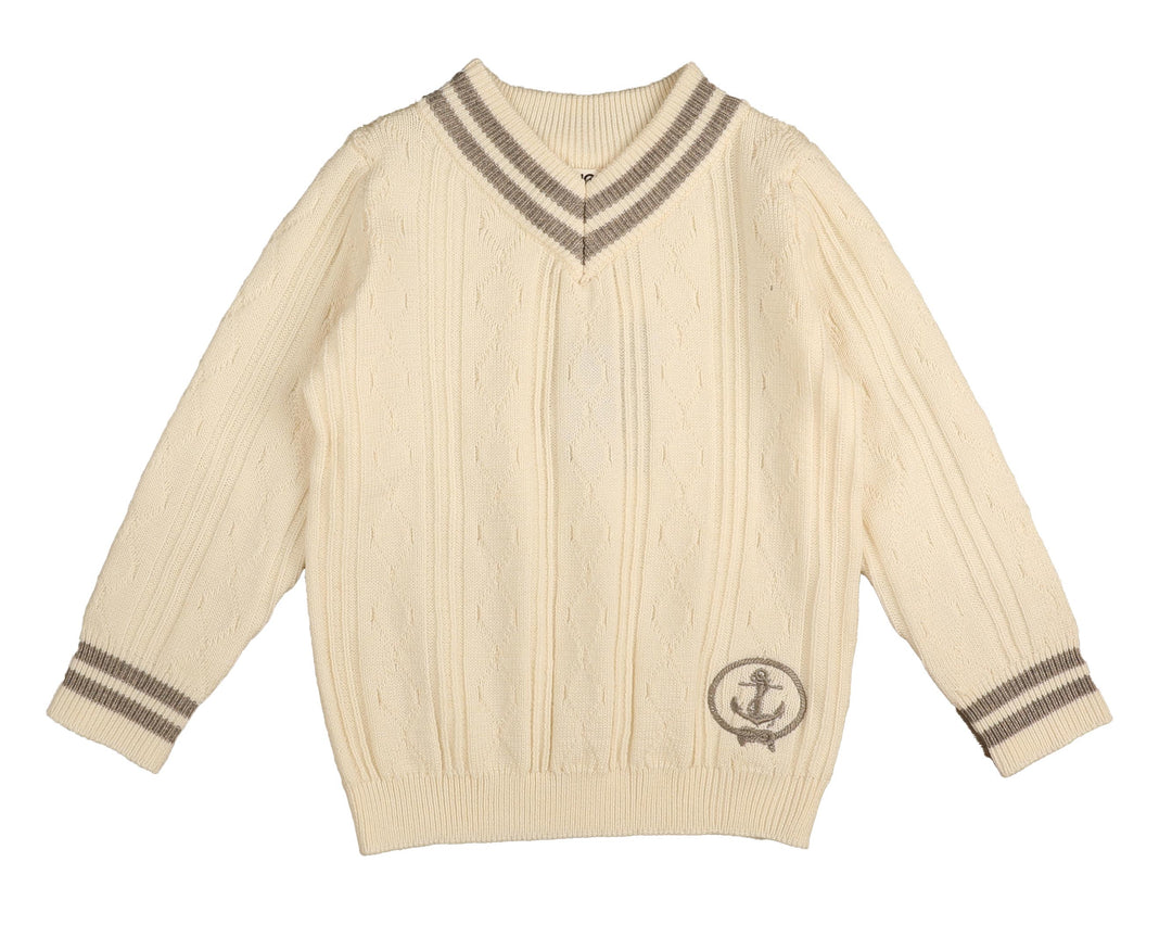 NKN142-Textured knit with neck stripe-VANILLA