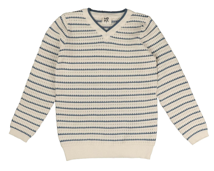 NKN443 STRIPED LS KNIT-DUSTY BLUE