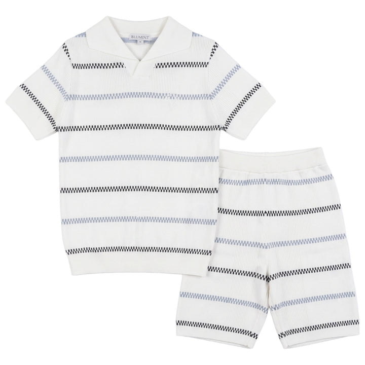 NOBLE STRIPED DESIGN RIBBED SET-WHITE/NAVY