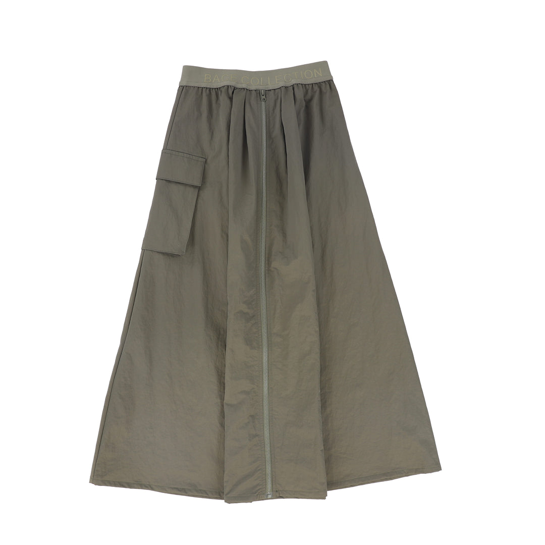 C-22685-Zipper Cargo Skirt -Olive