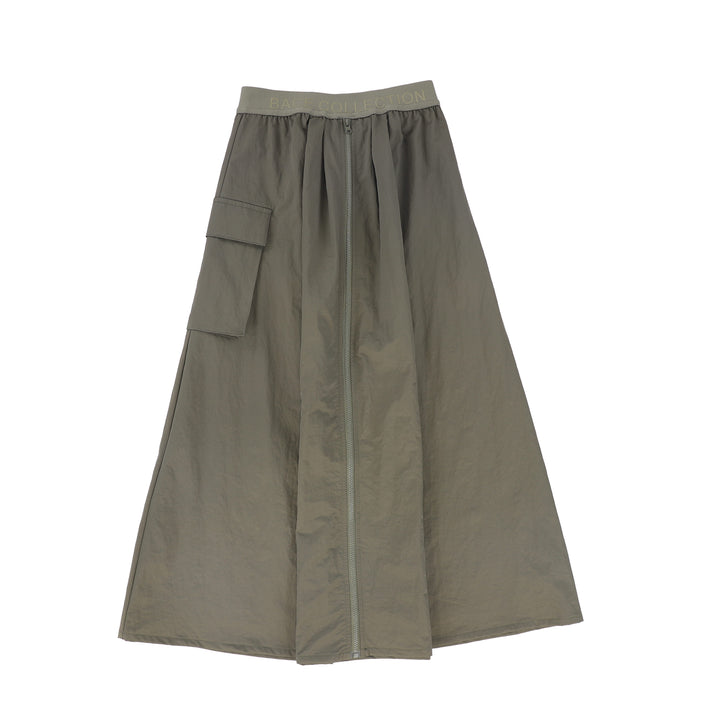 C-22685-Zipper Cargo Skirt -Olive