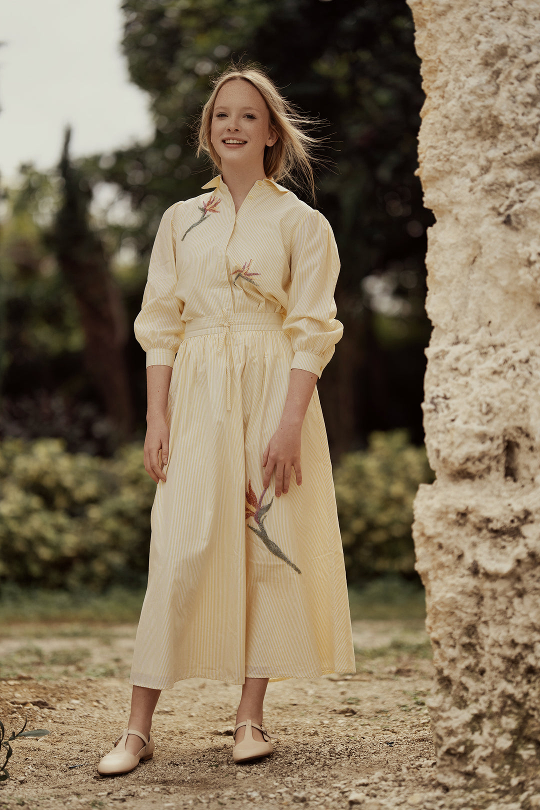 G822 EMBELLISHED PRINTED DETAIL SHIRT AND SKIRT SET-YELLOW