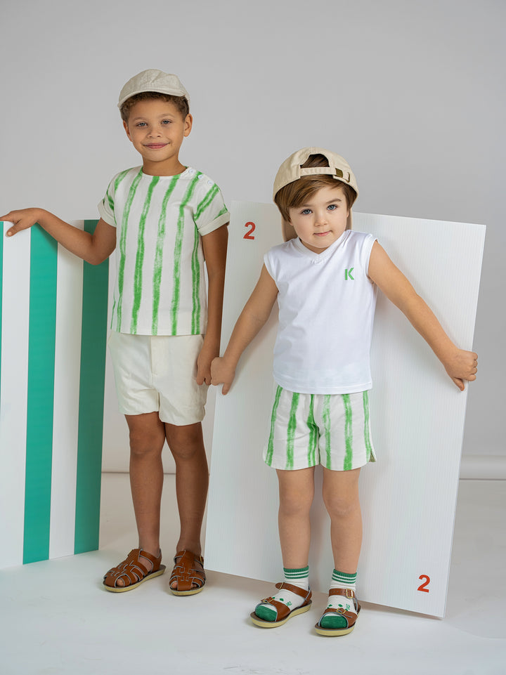 K7730 STRIPED DENIM BB SET-WHITE/GREEN