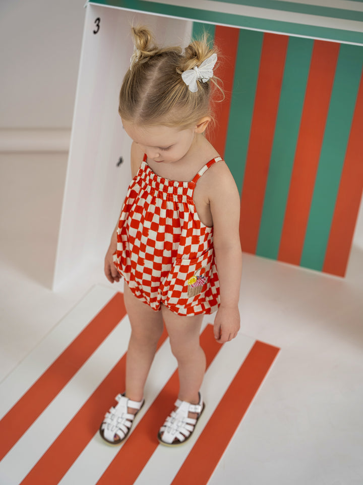 K7740 PICNIC GINGHAM ROMPER-RED/WHITE