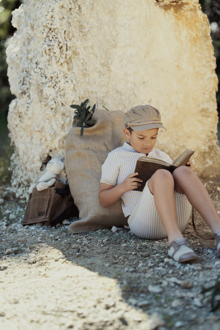 CLAN CROCHET DETAIL PINSTRIPE SET-DESERT