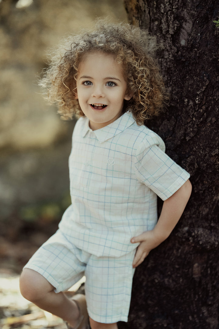 SUITOR FLAT COLLAR SHIRT WITH PULL ON SHORTS-MULTI