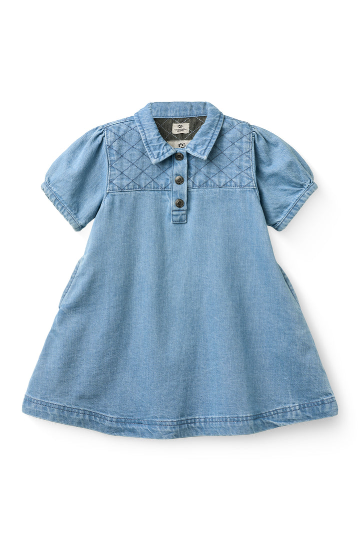 261-500-503 ORGANIC QUILTED DENIM DRESS - LT. WASHED BLUE QUILT