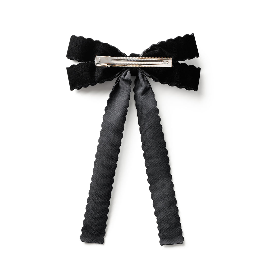 opall001-Opaline scalloped velvet long tail clip-black