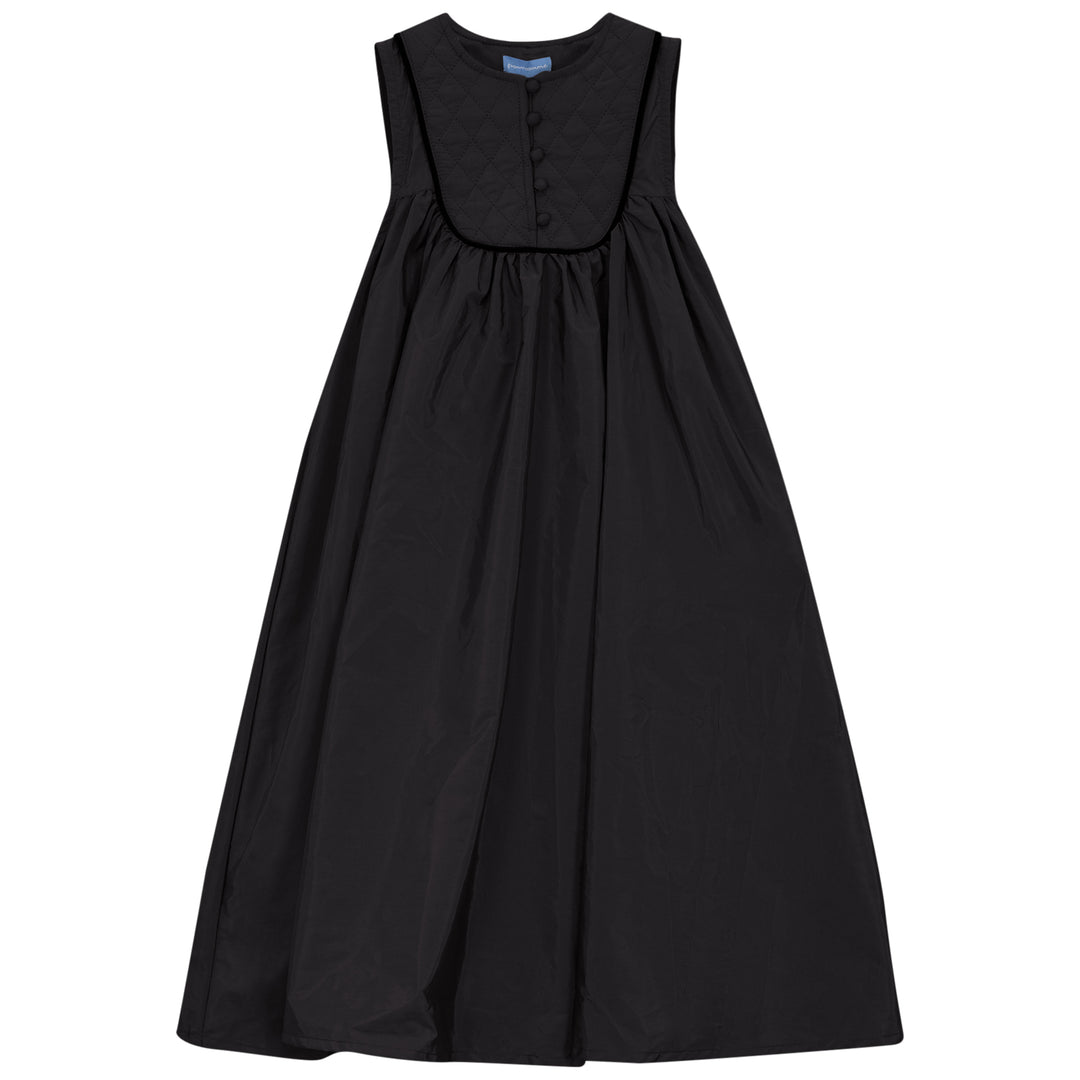 P6204-QUILTED YOKE FLARED DRESS-BLACK