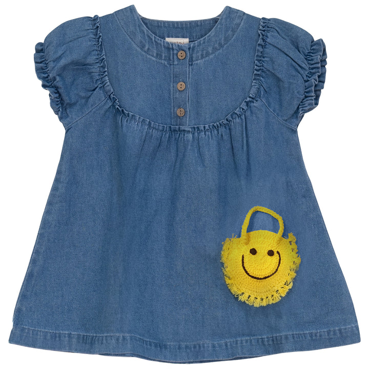 P7318 CROCHET APPLIQUE DENIM DRESS-DENIM