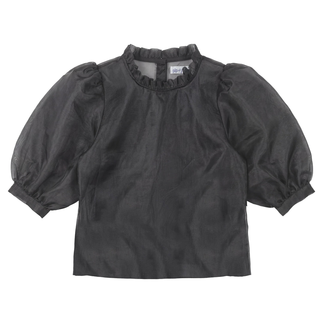 P8210 ORGANZA FRILL SHIRT-BLACK