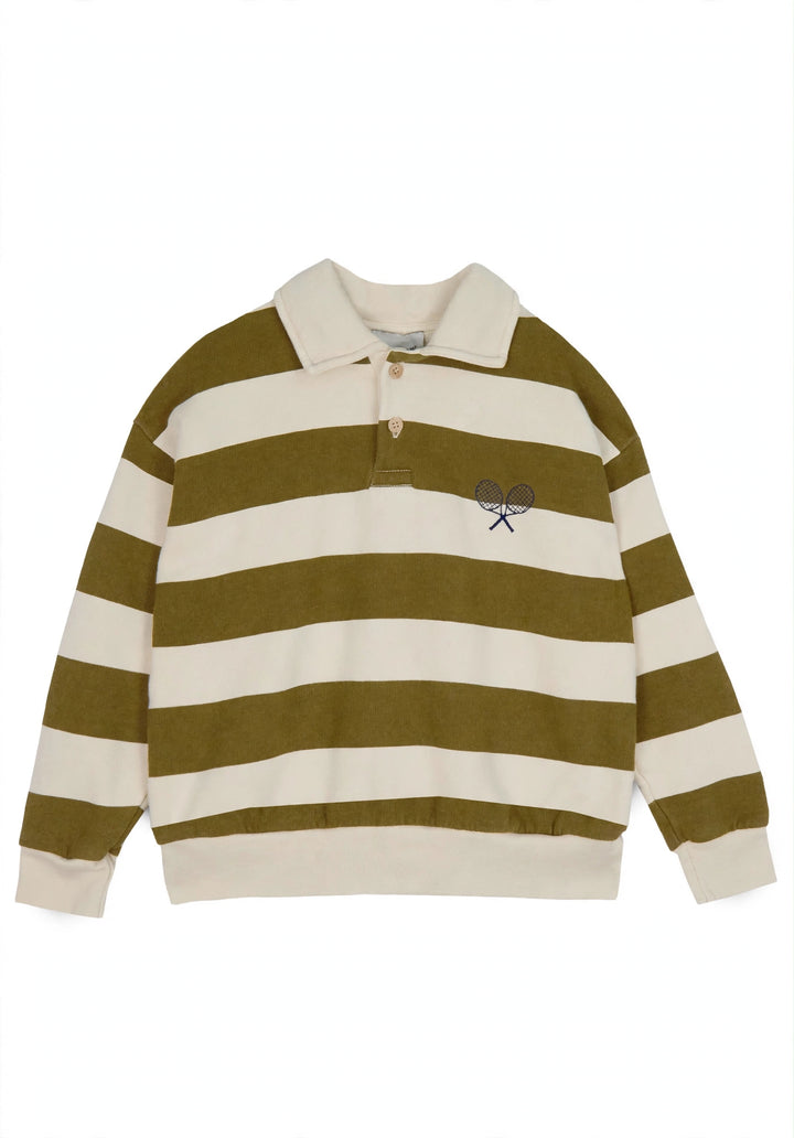 WHOOPI POLO SWEATSHIRT LIMITED - ORGANIC COTTON FLECCE (ECRU / KHAKI)
