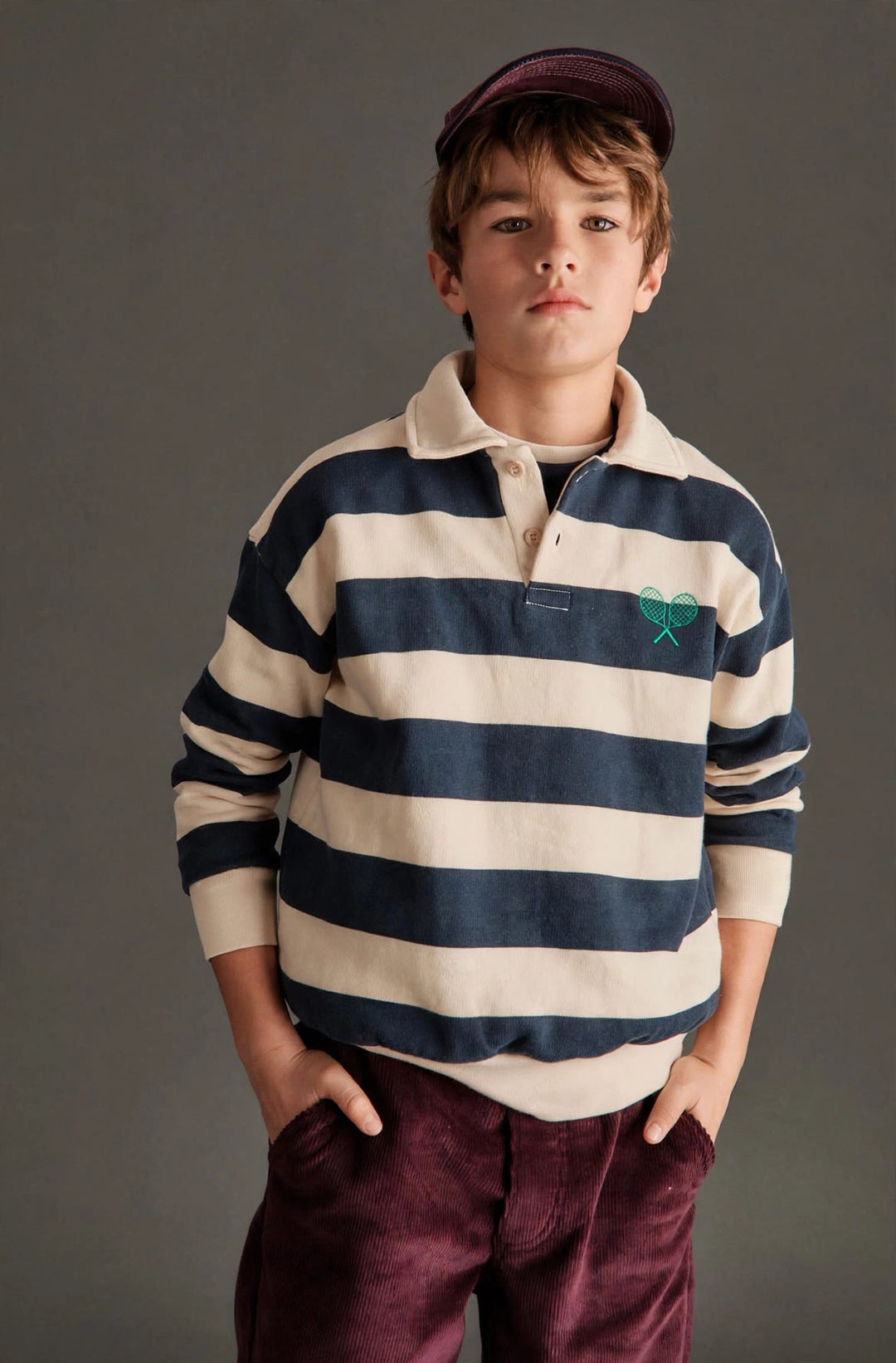 WHOOPI POLO SWEATSHIRT LIMITED - ORGANIC COTTON FLECCE (ECRU / BLUE)