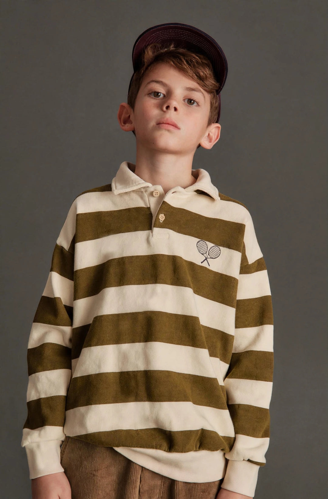 WHOOPI POLO SWEATSHIRT LIMITED - ORGANIC COTTON FLECCE (ECRU / KHAKI)