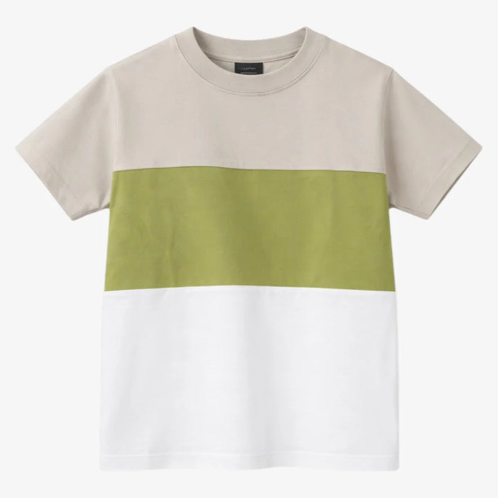 3519 COLOR BLOCK CREW NECK PIQUET SHIRT - HEMP BEETLE WHITE