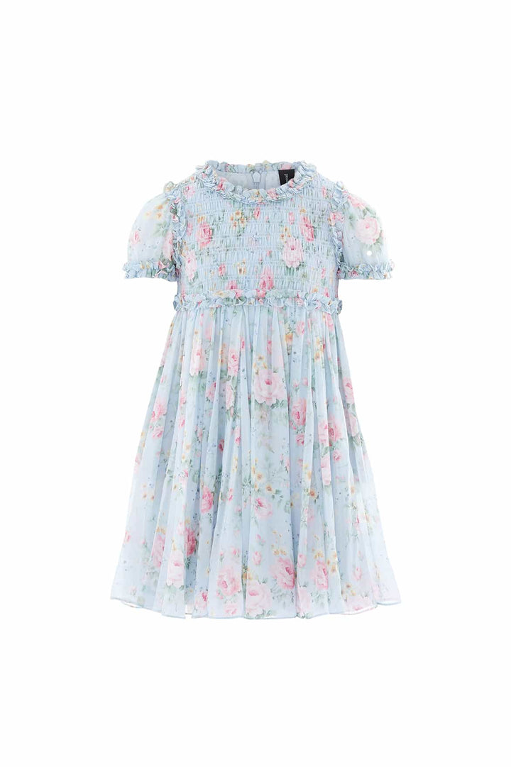 POMPADOUR GARDEN GISELLE CHIFFON KIDS DRESS-FRENCH BLUE