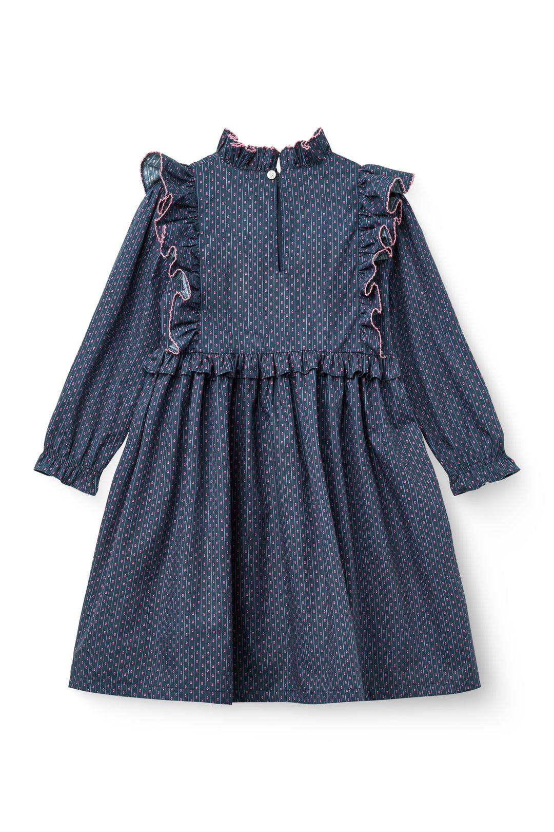 262-260-502 DRESS W. FRILL & EMBROIDERY - NAVY COMB