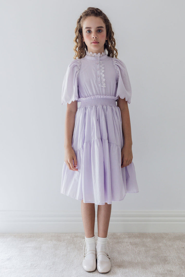 1277-Shirred Waist Voile Dress-Lavender