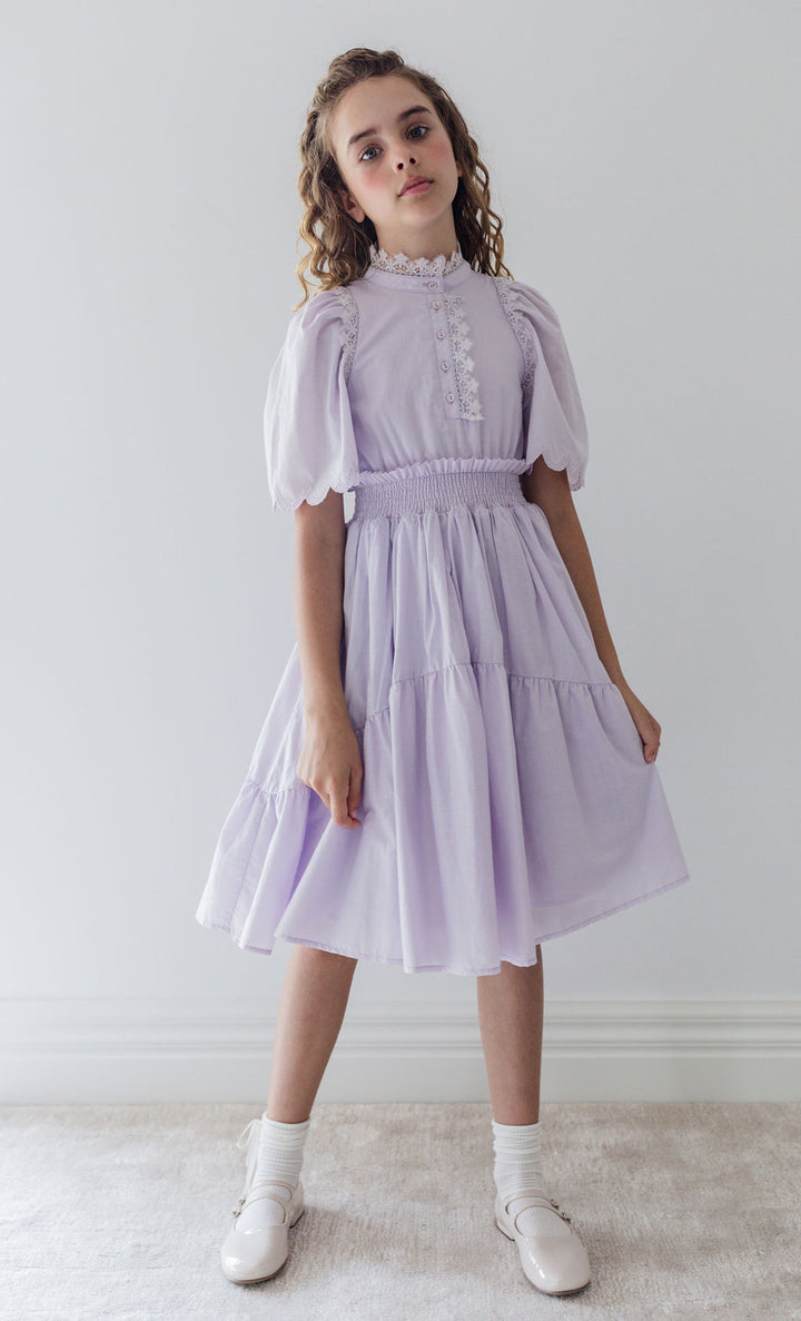 REORDER 1277-Shirred Waist Voile Dress-Lavender-FINAL SALE