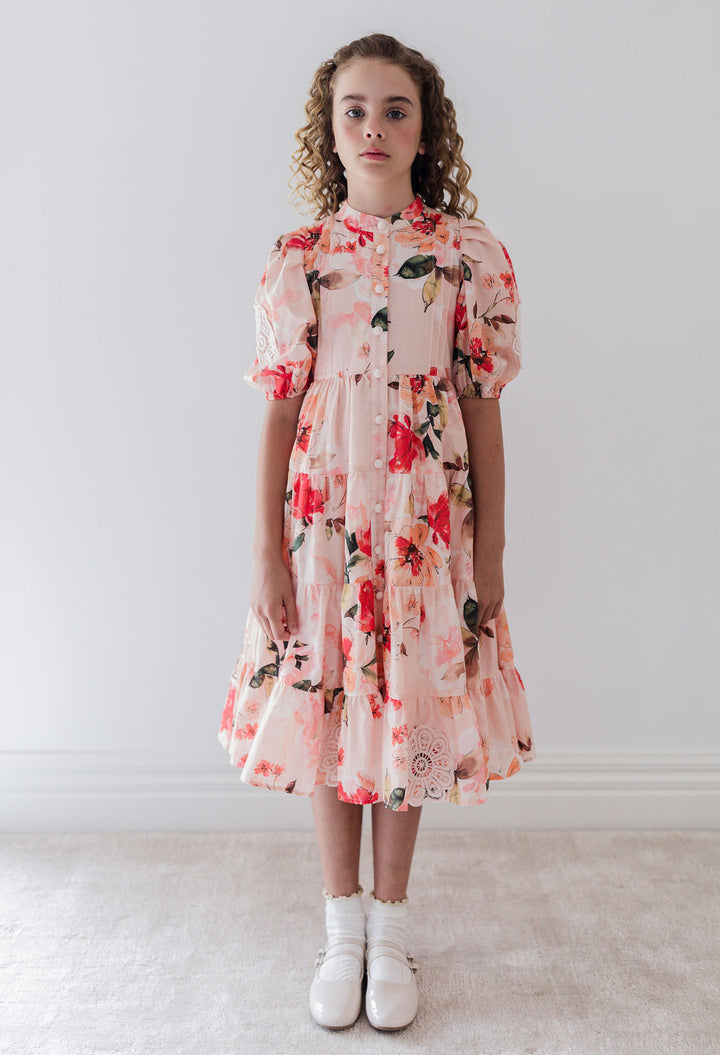 Reorder 1279B-Doily Voile Dress-Peach Peony Print-Final Sale