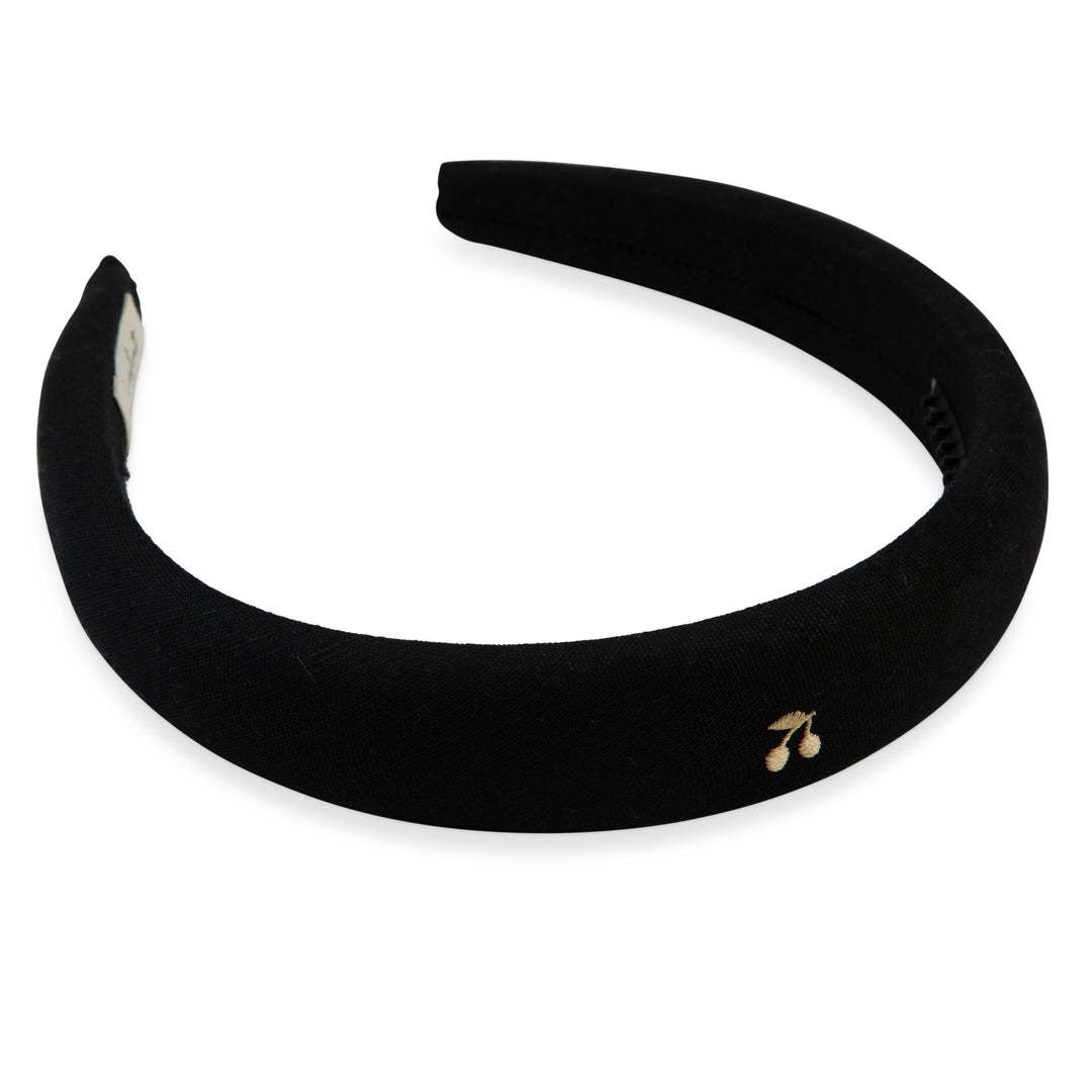 GOLD CHERRY EMBROIDERED HEADBAND BLACK