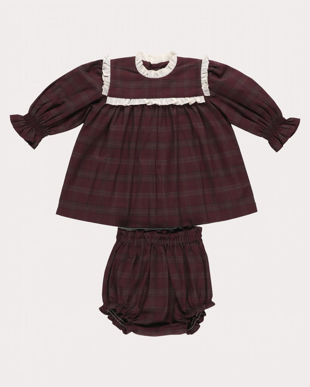FH-FW26-00053  LOTTIE BABY DRESS WITH MATCHING BLOOMER - YARN-DYED CHECKS PLUM