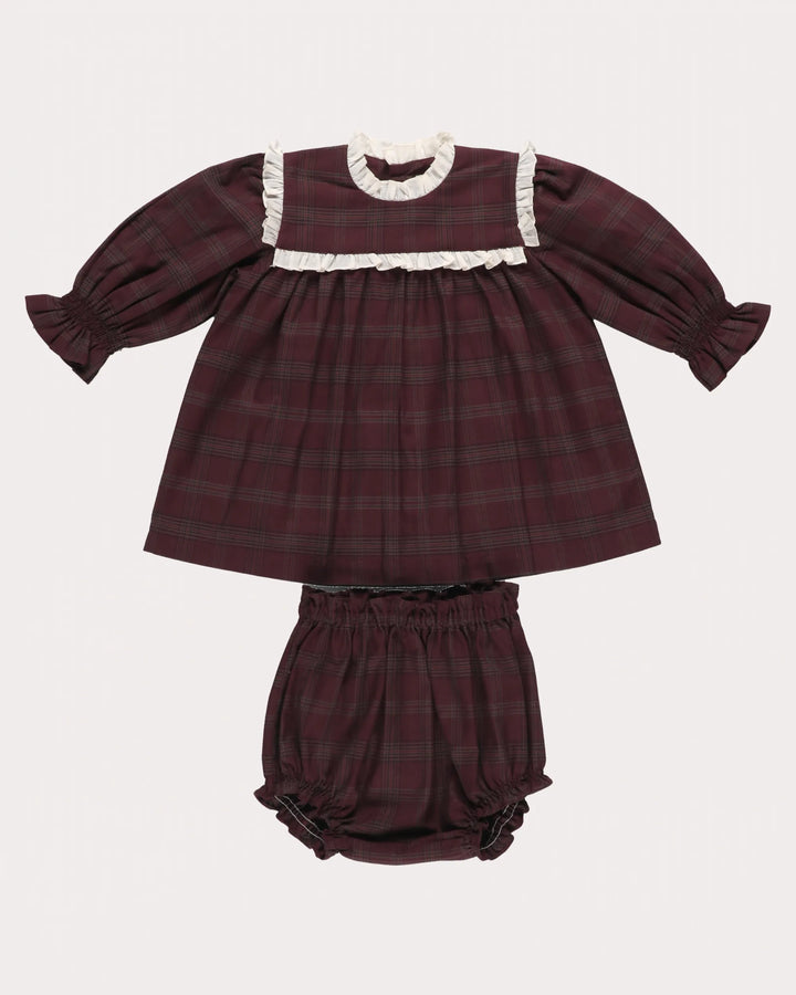 FH-FW26-00053  LOTTIE BABY DRESS WITH MATCHING BLOOMER - YARN-DYED CHECKS PLUM