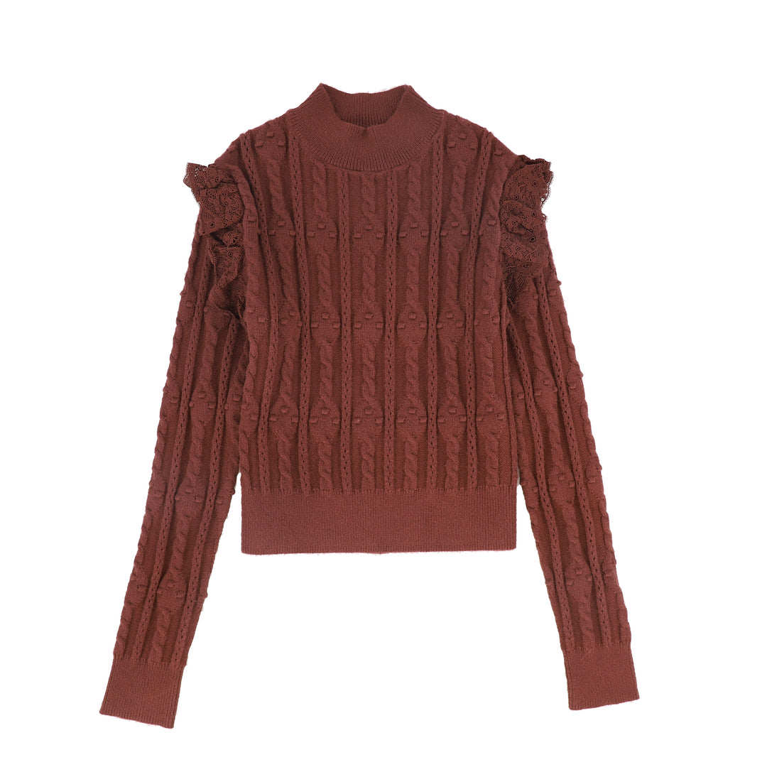 C-22081-Lace Pointelle Sweater -Rust