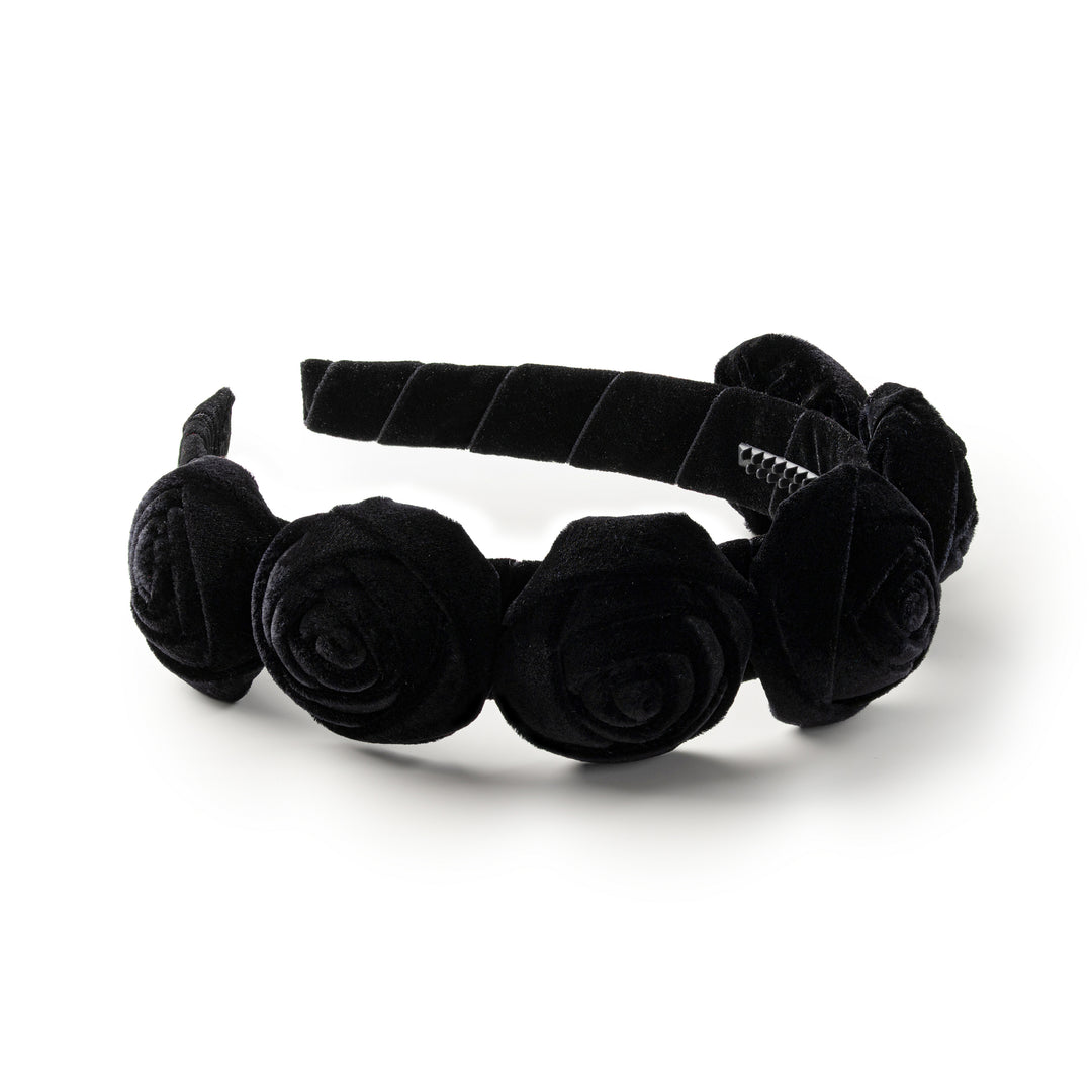 Rosette Velvet Headband Black