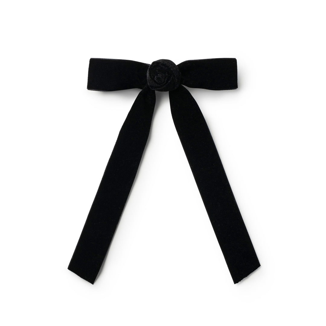 Rosette Velvet Long Tail Clip Black