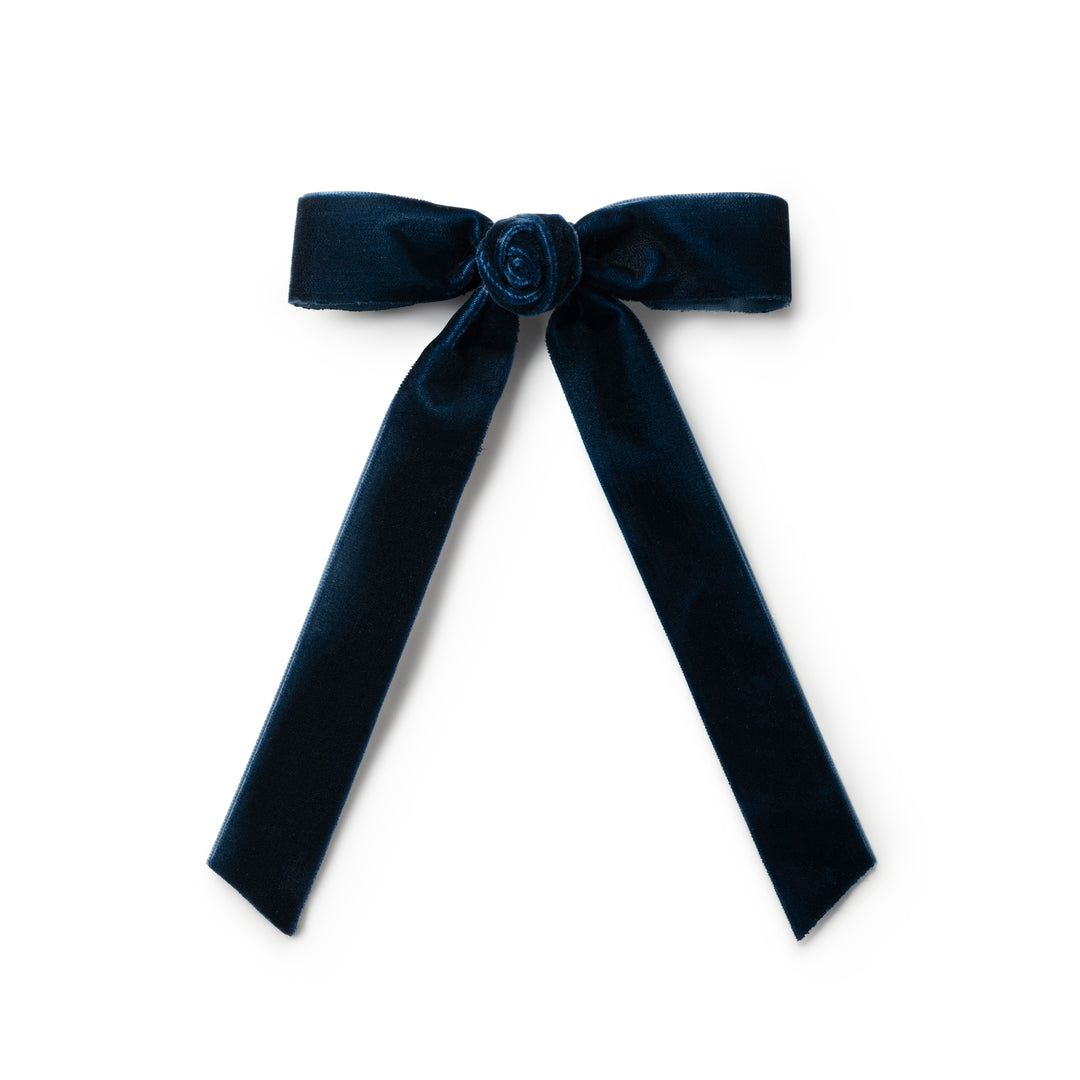 Rosette Velvet Long Tail Clip Navy